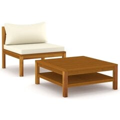 vidaXL 2-daļīgs dārza dīvānu komplekts ar krēmbaltiem matračiem, akācija cena un informācija | Dārza krēsli | 220.lv