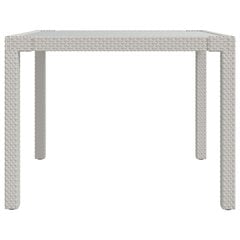 vidaXL dārza galds, balts, 90x90x75 cm, PE rotangpalma un rūdīts stikls cena un informācija | Dārza galdi | 220.lv