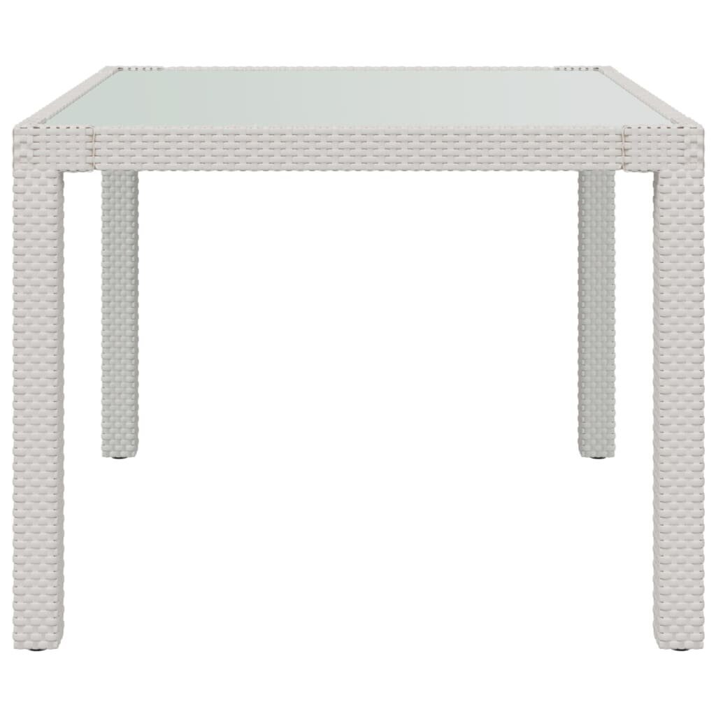 vidaXL dārza galds, balts, 90x90x75 cm, PE rotangpalma un rūdīts stikls цена и информация | Dārza galdi | 220.lv