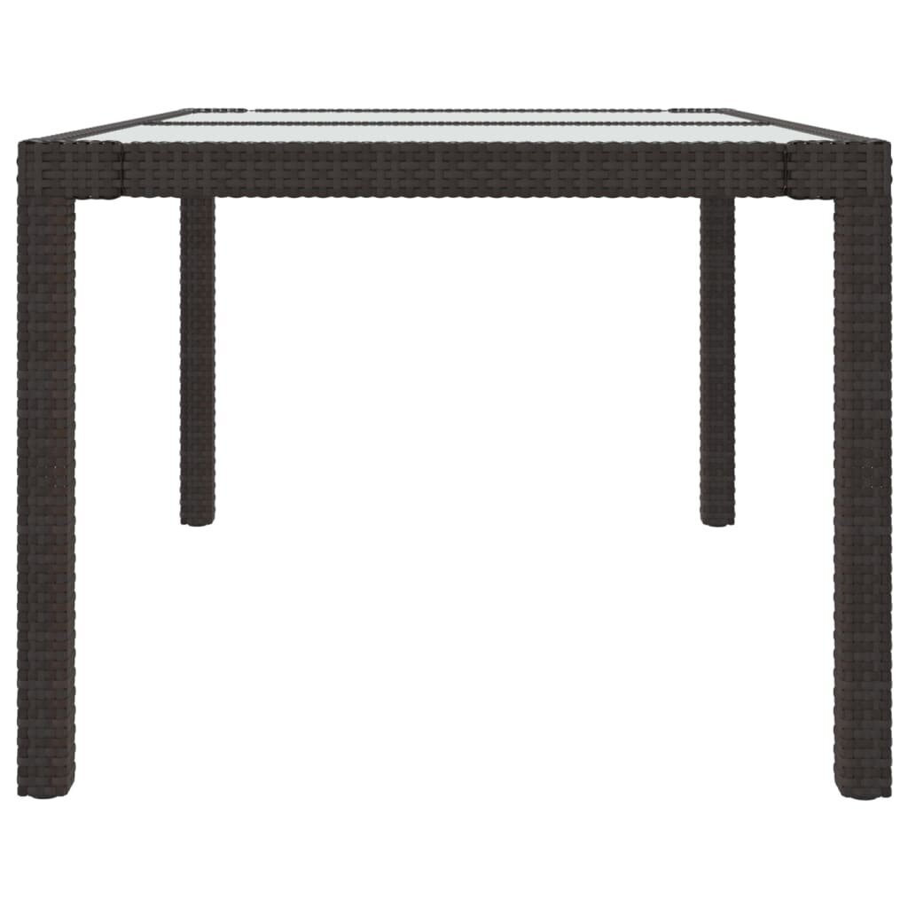 vidaXL dārza galds, brūns, 150x90x75 cm, PE rotangpalma un rūdīts stikls cena un informācija | Dārza galdi | 220.lv
