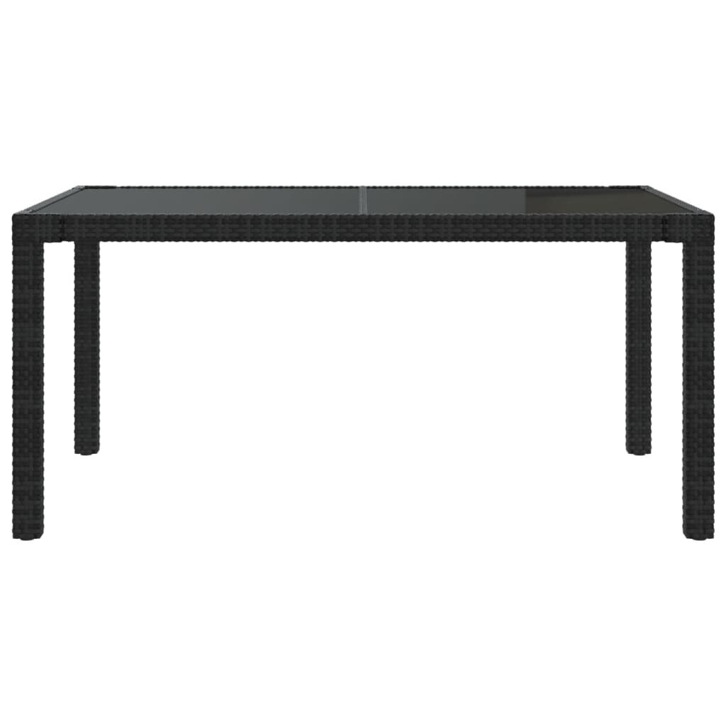 vidaXL dārza galds, melns, 150x90x75 cm, PE rotangpalma un rūdīts stikls cena un informācija | Dārza galdi | 220.lv