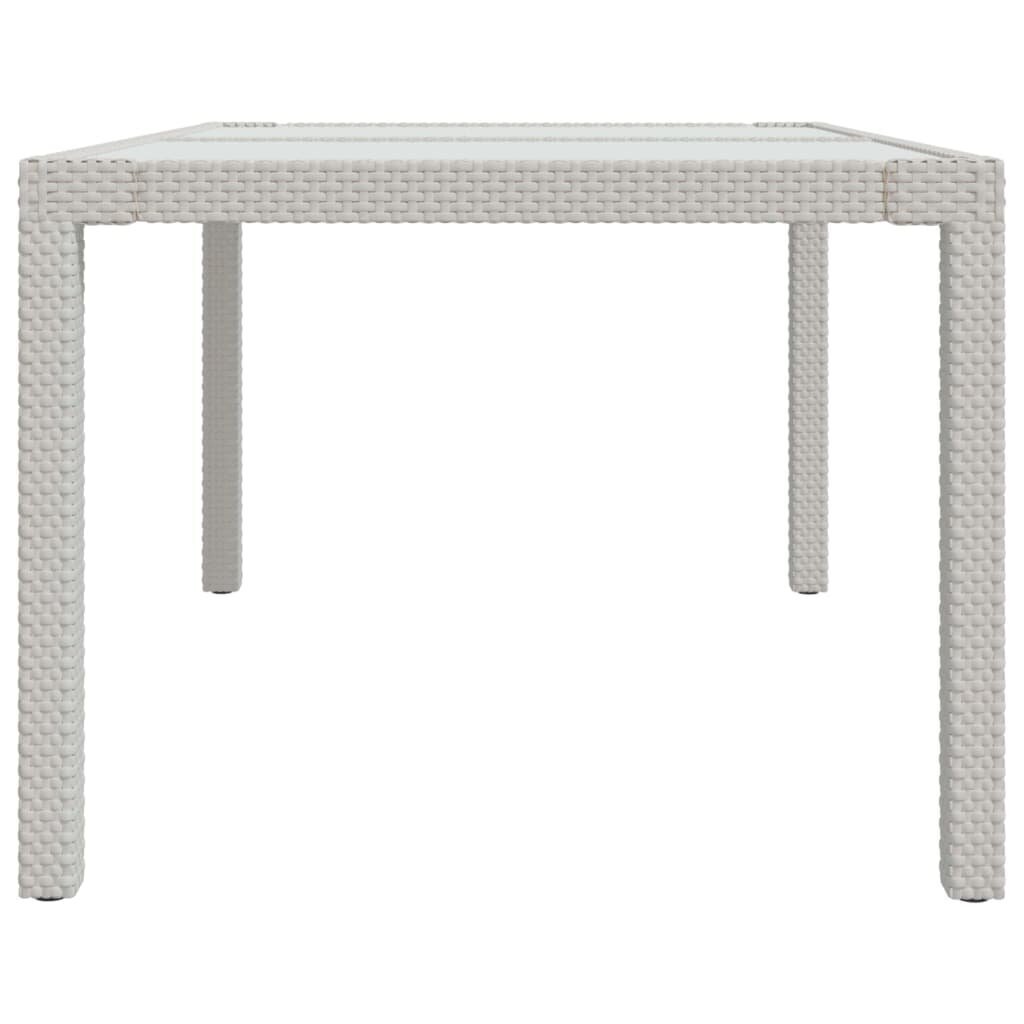vidaXL dārza galds, balts, 150x90x75 cm, PE rotangpalma un rūdīts stikls cena un informācija | Dārza galdi | 220.lv
