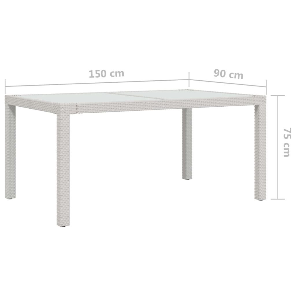 vidaXL dārza galds, balts, 150x90x75 cm, PE rotangpalma un rūdīts stikls cena un informācija | Dārza galdi | 220.lv