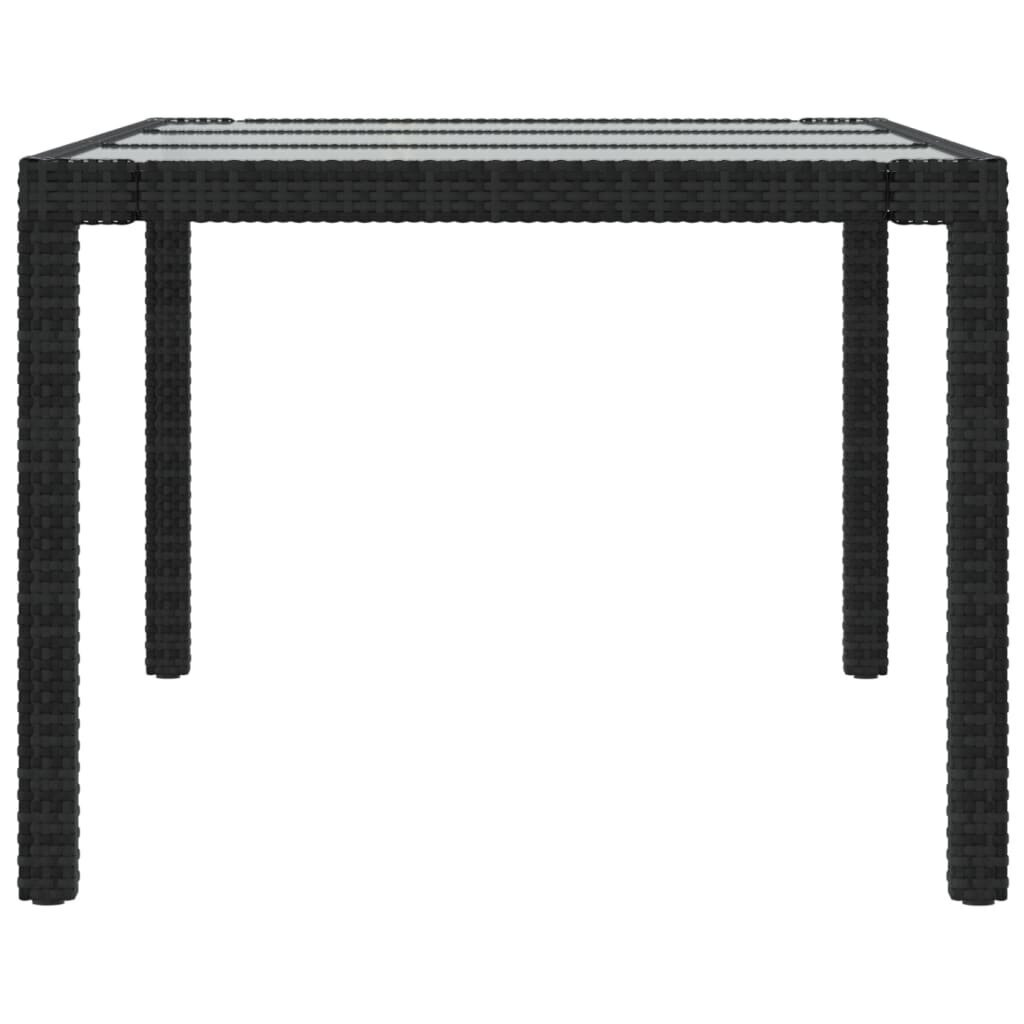 vidaXL dārza galds, melns, 190x90x75 cm, PE rotangpalma un rūdīts stikls cena un informācija | Dārza galdi | 220.lv