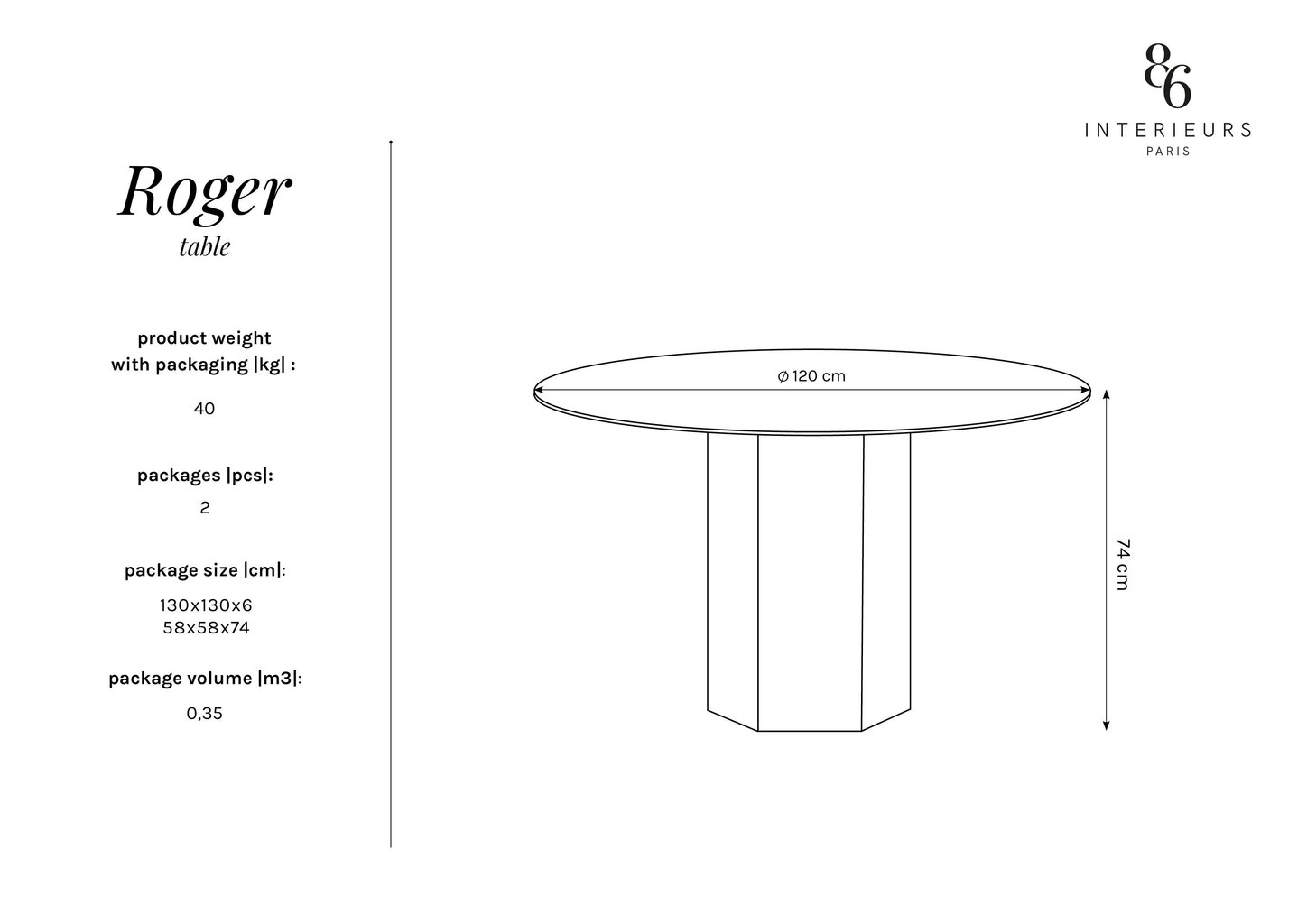 Galds Interieurs 86 Roger, 120 cm, pelēks cena un informācija | Virtuves galdi, ēdamgaldi | 220.lv