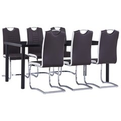 vidaXL virtuves galds un 6 krēsli, brūna mākslīgā āda цена и информация | Комплекты мебели для столовой | 220.lv
