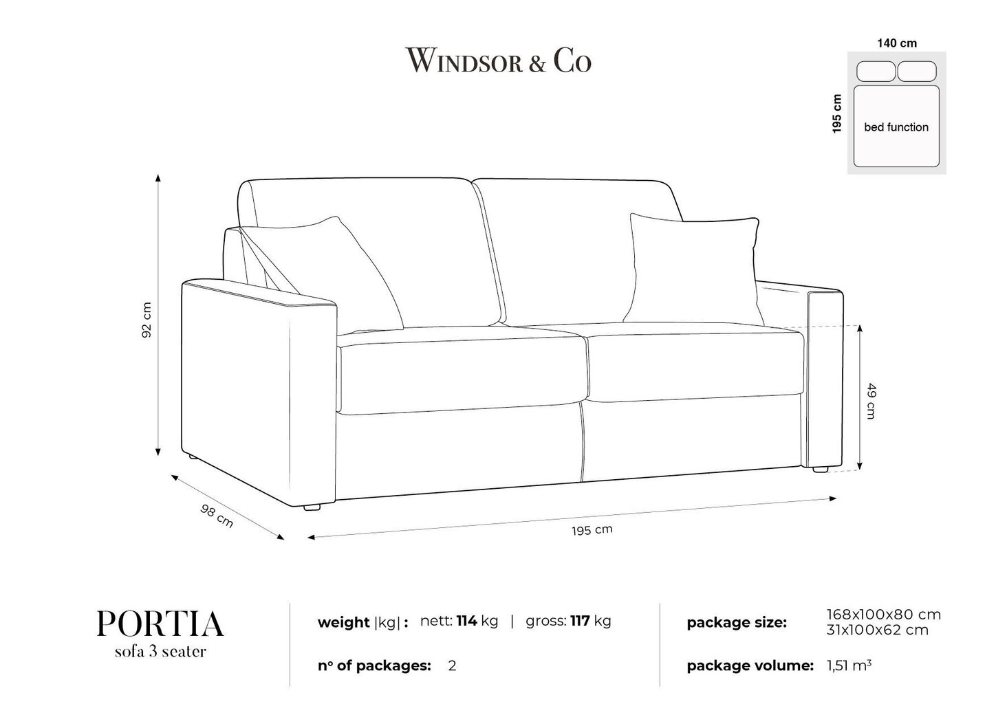 Dīvāns Windsor & Co Portia 3, smilškrāsas cena un informācija | Dīvāni | 220.lv