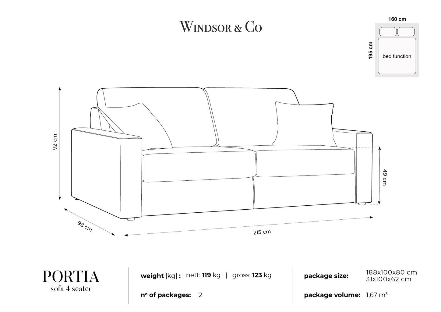 Dīvāns Windsor & Co Portia 4, pelēks cena un informācija | Dīvāni | 220.lv