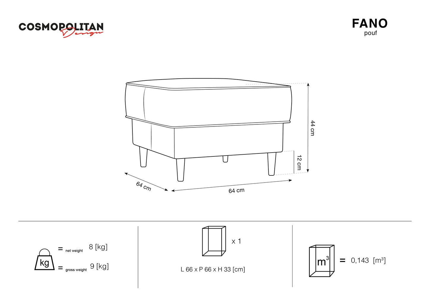 Pufs Cosmopolitan Design Fano, smilškrāsas/zeltainas krāsas cena un informācija | Sēžammaisi, pufi | 220.lv