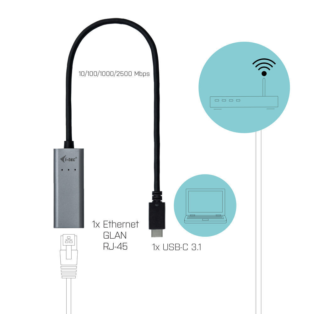 I-TEC 2.5Gbps Ethernet Adapteris 1x USB-C to RJ-45 cena un informācija | Adapteri un USB centrmezgli | 220.lv