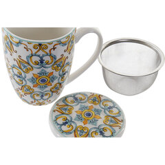 Tasīte ar tējas filtru DKD Home Decor, porcelāns/nerūsējošais tērauds, zils/dzeltens, 4 gab. cena un informācija | Glāzes, krūzes, karafes | 220.lv