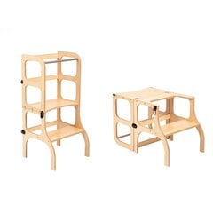 Koka kāpnes - galds, dabīgā koka krāsā ar misiņa krāsas klipšiem 4IQ cena un informācija | Bērnu krēsliņi un bērnu galdiņi | 220.lv
