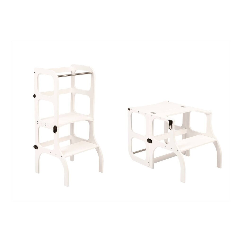 Koka kāpnes - galds, balts ar misiņa krāsas klipšiem 4IQ cena un informācija | Bērnu krēsliņi un bērnu galdiņi | 220.lv