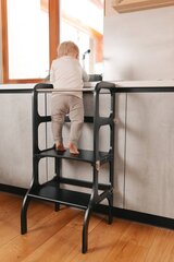 Koka kāpnes - galds, melns ar sudraba krāsas klipšiem 4IQ cena un informācija | Bērnu krēsliņi un bērnu galdiņi | 220.lv