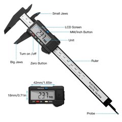 Digitālais bīdmērs, 150 mm cena un informācija | Rokas instrumenti | 220.lv