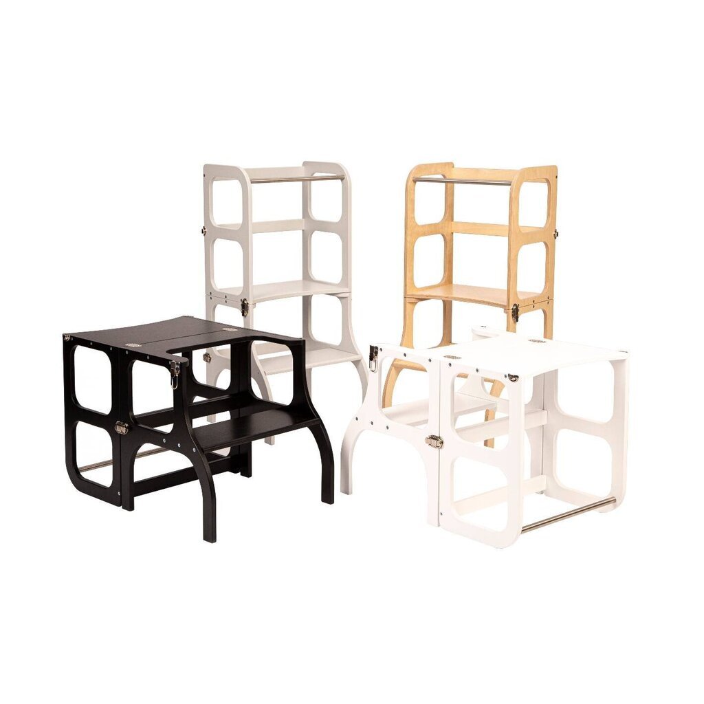 Koka kāpnes - galds, melns ar misiņa krāsas klipšiem 4IQ цена и информация | Bērnu krēsliņi un bērnu galdiņi | 220.lv