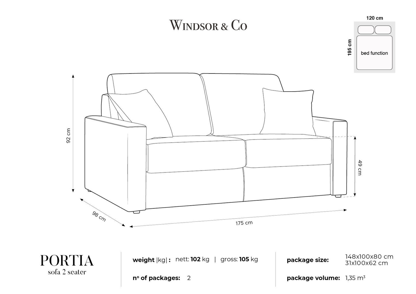 Dīvāns Windsor & Co Portia 2, rozā cena un informācija | Dīvāni | 220.lv