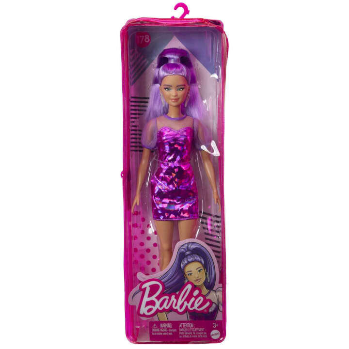 Lelle Barbie modesista spīdīgā ceriņu kleitā, HBV12 cena un informācija | Rotaļlietas meitenēm | 220.lv