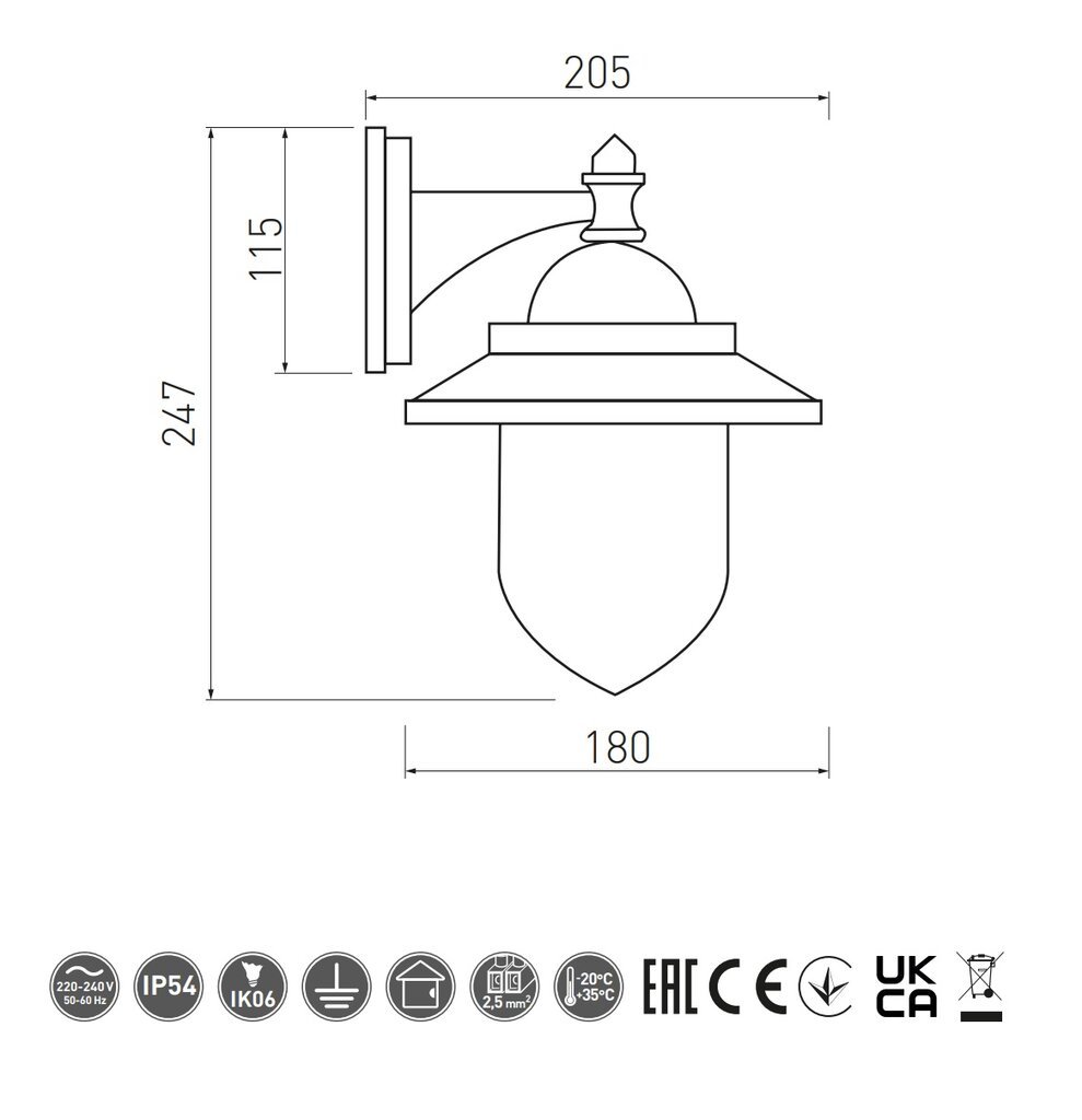 Lampa TOSKANA-AD 60W E27 IP54 GTV cena un informācija | Āra apgaismojums | 220.lv