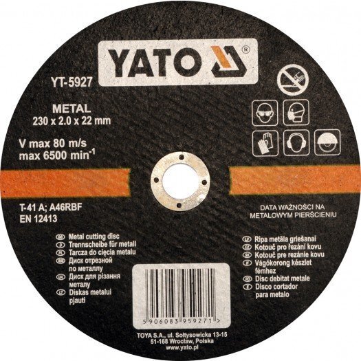 Disks metāla griešanai Yato YT-5927, 230*2.0*22 mm цена и информация | Rokas instrumenti | 220.lv