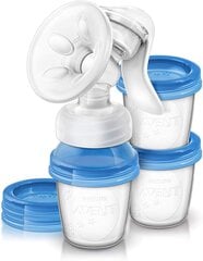 Молокоотсос Philips Avent "Comfort" ручной-механический с баночками „VIA“ SCF330/13 цена и информация | Молокоотсосы | 220.lv