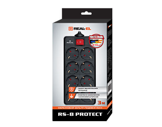 Pagarinātājs Real-el RS-8 Protect 3 m cena un informācija | Pagarinātāji | 220.lv