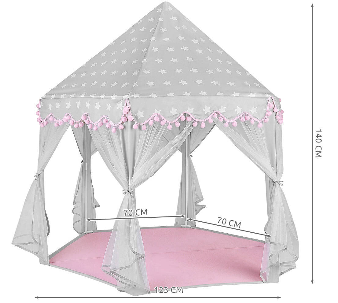 Princešu māja - pelēki rozā telts cena un informācija | Bērnu rotaļu laukumi, mājiņas | 220.lv