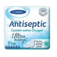 Гигиенические прокладки Carin Antiseptic Ultra Wings, 9 шт. цена и информация | Тампоны, гигиенические прокладки для критических дней, ежедневные прокладки | 220.lv