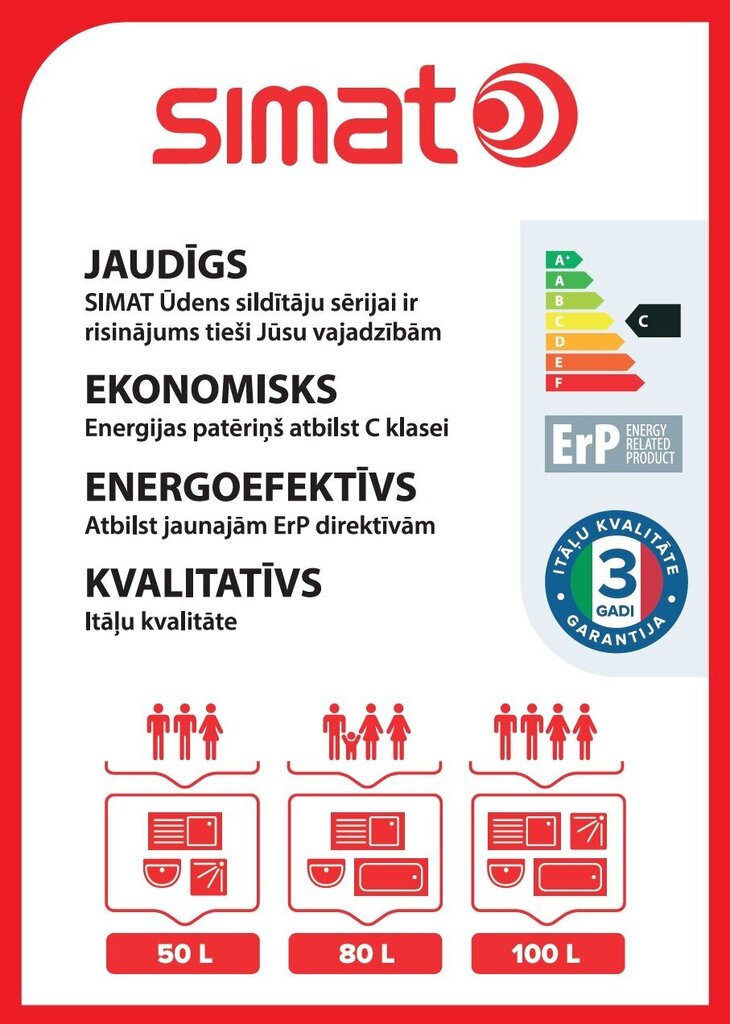 Elektriskais ūdens sildītājs Simat 50V cena un informācija | Ūdens sildītāji | 220.lv