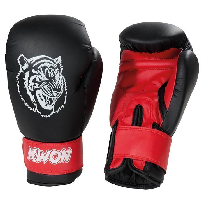 Boksa cimdi bērniem KWON Junior Tiger, melni/sarkani cena un informācija | Bokss un austrumu cīņas | 220.lv