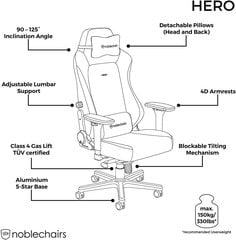 Spēļu krēsls Noblechairs HERO Black Edition, melns цена и информация | Офисные кресла | 220.lv