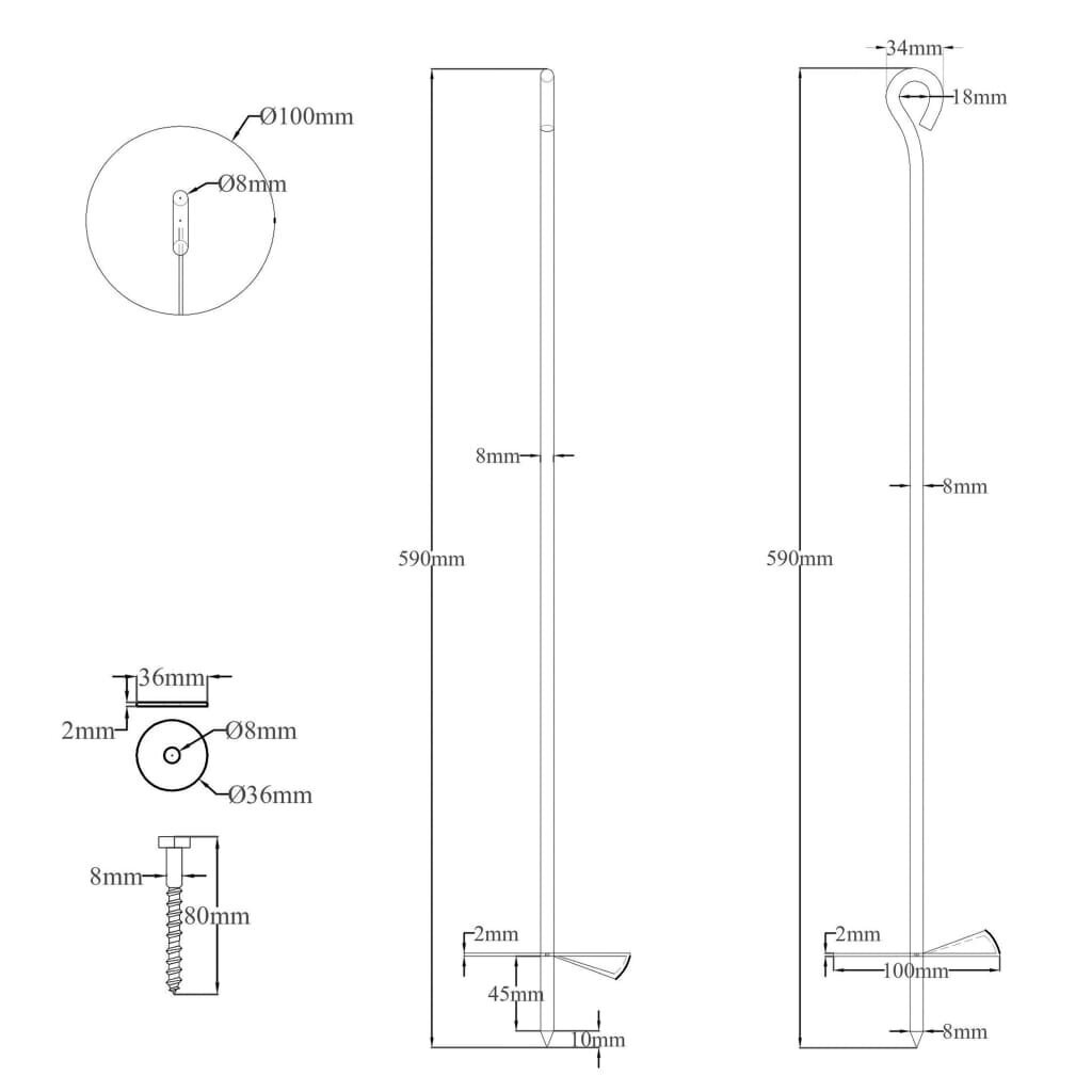 vidaXL zemes enkuri, 4 gab., 10x60 cm, cinkots metāls цена и информация | Rokas instrumenti | 220.lv