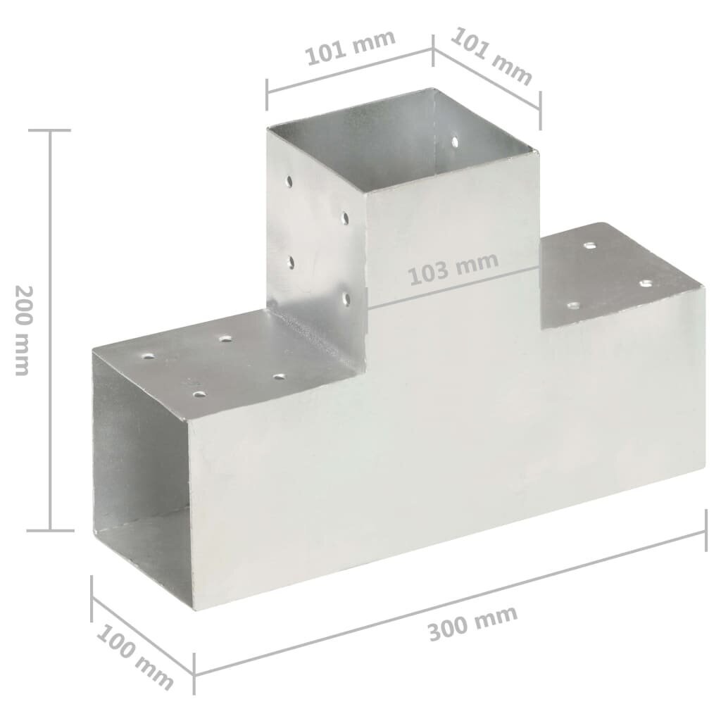 vidaXL stabu savienotāji, T forma, 4 gab., cinkots metāls, 101x101 mm cena un informācija | Žogi un piederumi | 220.lv