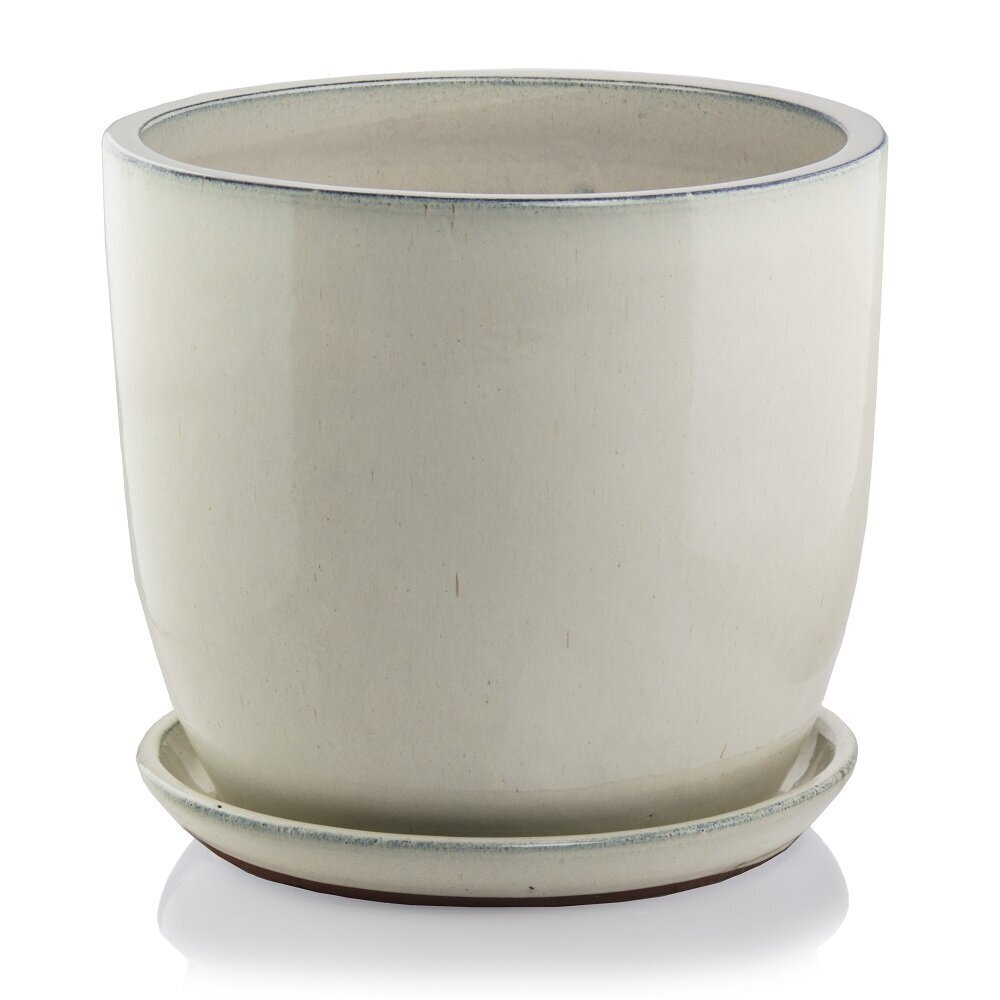 Keramikas puķu pods GLAZED, apaļš, ar šķīvi, krēmkrāsas, 23 x 19(A) cm cena un informācija | Puķu podi | 220.lv