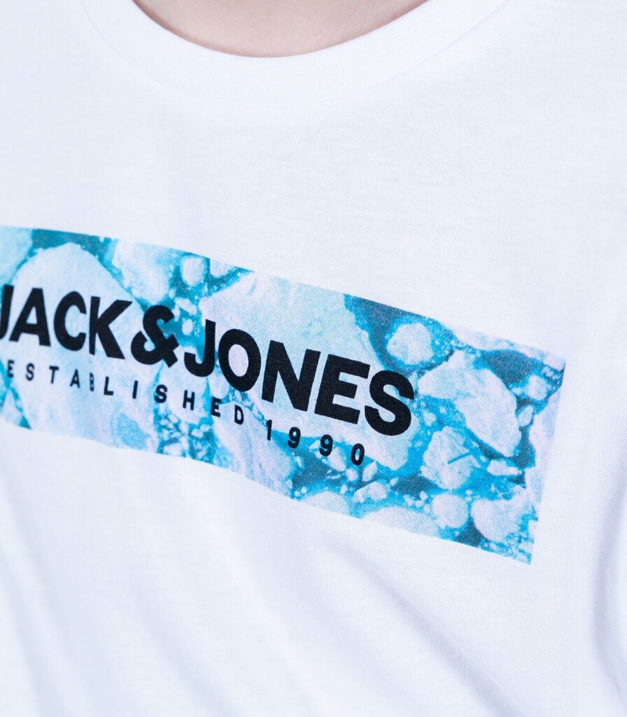 Jack & Jones bērnu T-krekls 12213226*03, balts/zils 5715225246328 cena un informācija | Zēnu krekli | 220.lv