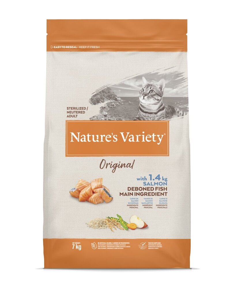 Nature's Variety Cat Original Sterilized Salmon 7 kg - Sausā barība ar lasi pieaugušiem sterilizētiem kaķiem цена и информация | Sausā barība kaķiem | 220.lv