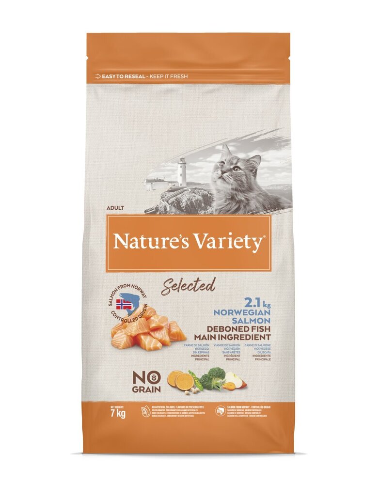 Nature's Variety Cat Selected Norwegian Salmon 7 Kg - sausā barība ar Norvēģijas lasi pieaugušiem kaķiem cena un informācija | Sausā barība kaķiem | 220.lv