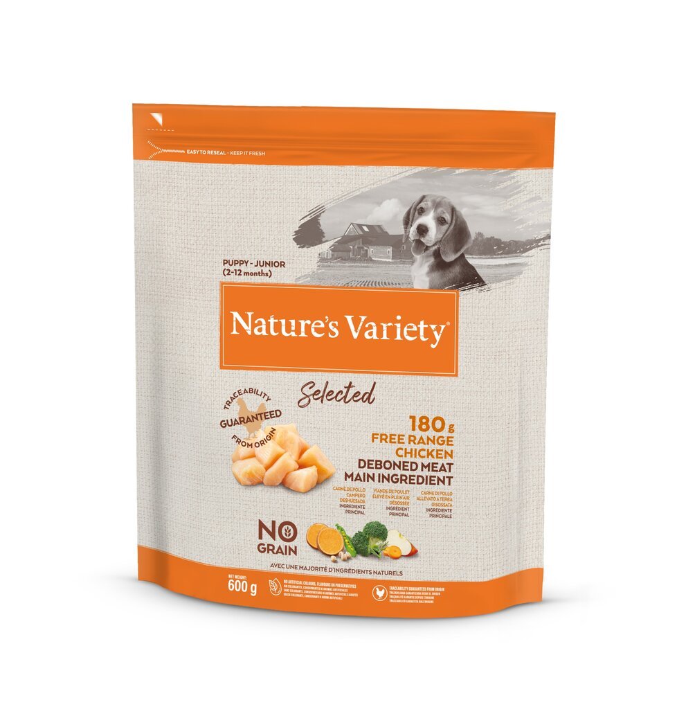 Nature's Variety Dog Selected Junior Free Range chicken 0,6 kg - sausā bariba ar brīvi turētu vistu kucēniem/junioriem цена и информация | Sausā barība suņiem | 220.lv