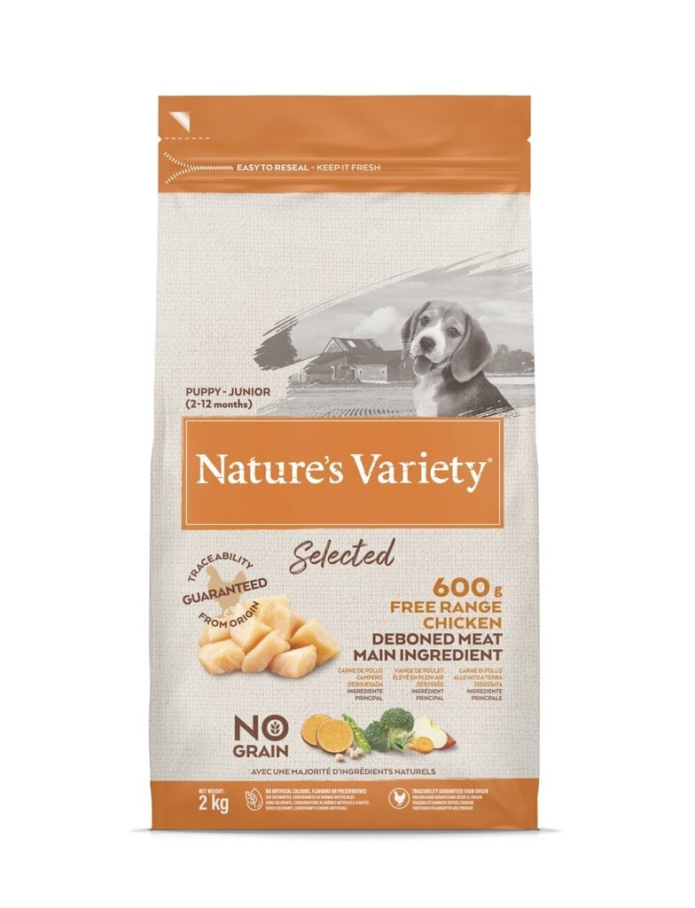 Nature's Variety Dog Selected Junior Free Range chicken 2 kg - sausā barība ar brīvi turētu vistu kucēniem/junioriem цена и информация | Sausā barība suņiem | 220.lv