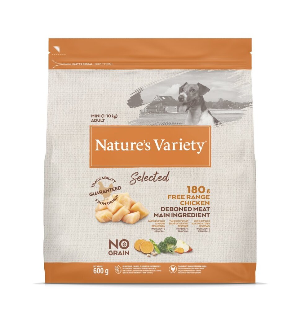 Nature's Variety Dog Selected Mini Free Range Chicken 0.6 Kg - sausā bariba ar brīvi turētu vistu pieaugušiem suņiem cena un informācija | Sausā barība suņiem | 220.lv