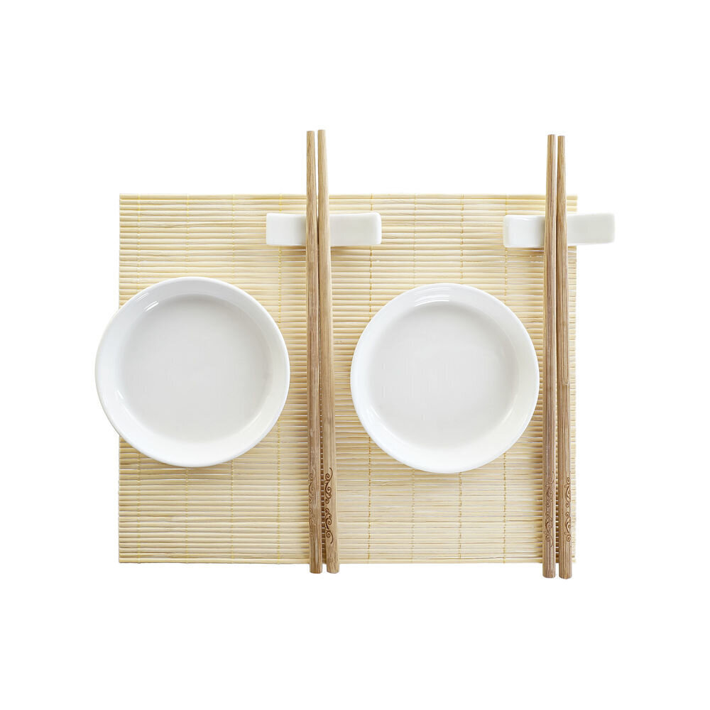 Suši komplekts DKD Home Decor, Bambuss Keramika (7 gab.) (28,8 x 19,8 x 3 cm) cena un informācija | Trauki, šķīvji, pusdienu servīzes | 220.lv