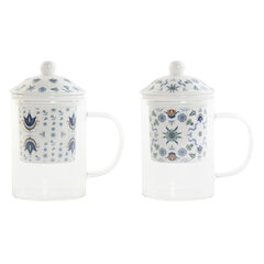 Tasīte ar tējas filtru DKD Home Decor, Zils Balts Stikls Porcelāns (300 ml) (2 gab.) cena un informācija | Glāzes, krūzes, karafes | 220.lv