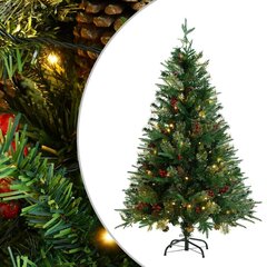 Ziemassvētku eglīte ar LED/čiekuriem vidaXL, zaļa, 120cm, PVC un PE cena un informācija | Ziemassvētku dekorācijas | 220.lv