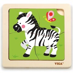 Mana pirmā koka puzle, 4 gab. - Zebra, Viga цена и информация | Пазлы | 220.lv