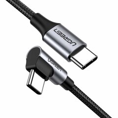 UGREEN US255 USB-C to USB-C Elbow cable, 3A, 60W, 0.5m (Black) cena un informācija | Savienotājkabeļi | 220.lv