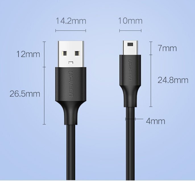 Ugreen USB - mini USB cable 480 Mbps 3 m black (US132 10386) cena un informācija | Savienotājkabeļi | 220.lv