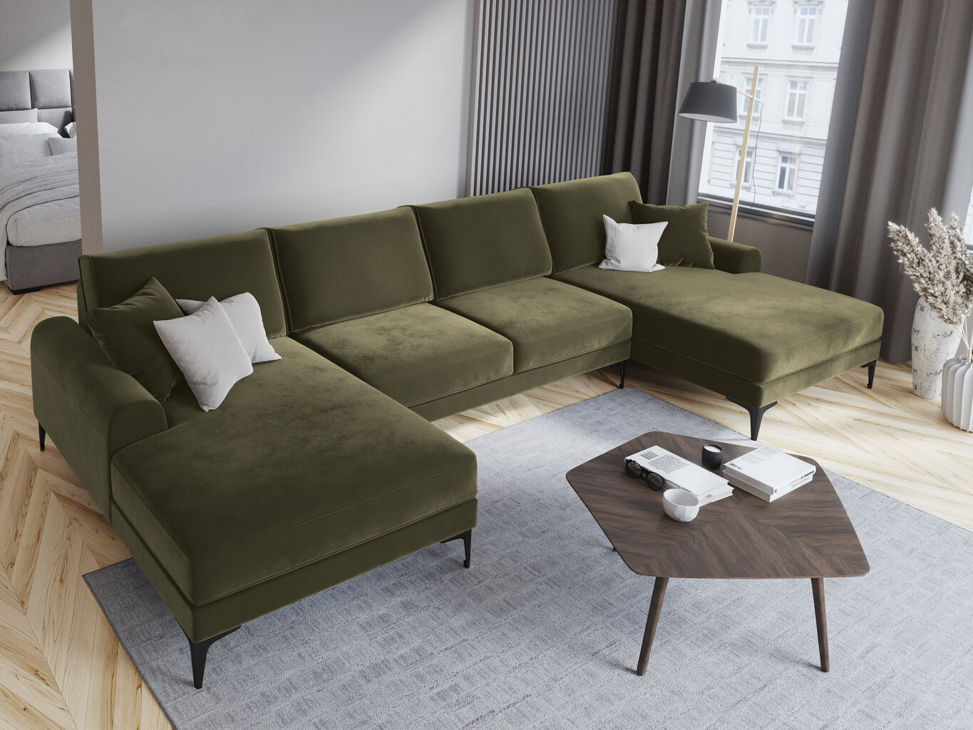 Stūra dīvāns Mazzini Sofas Madara 6S, zaļš/melns cena un informācija | Stūra dīvāni | 220.lv