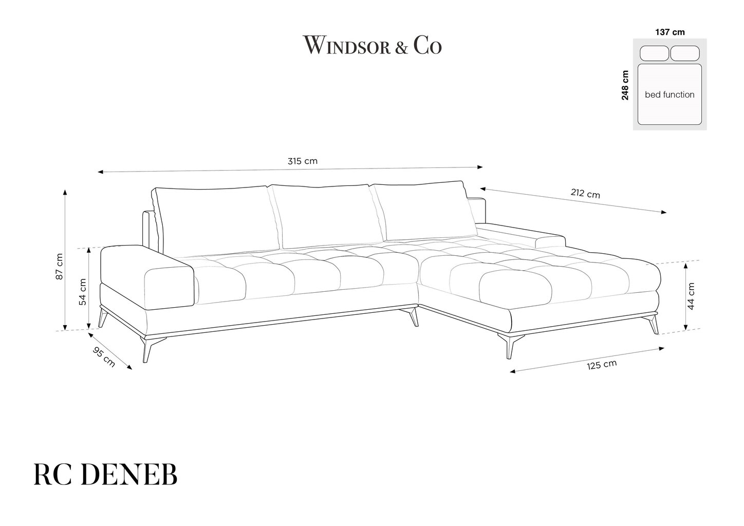 Stūra dīvāns Windsor & Co Deneb 5S, melns cena un informācija | Stūra dīvāni | 220.lv