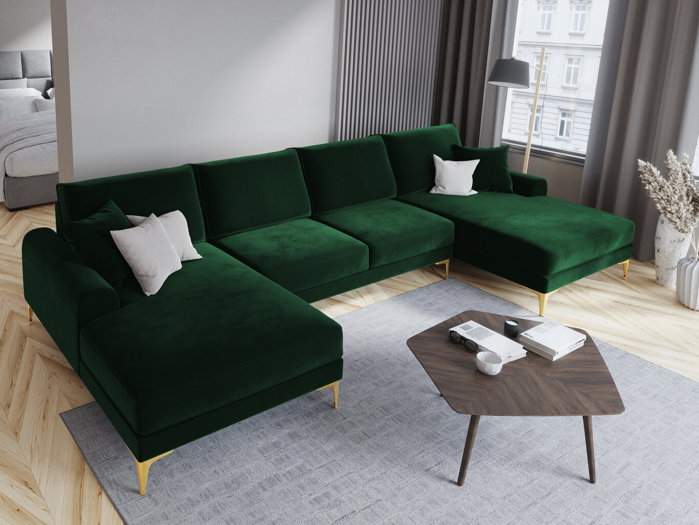 Stūra dīvāns Mazzini Sofas Madara 6S, tumši zaļas/zeltainas krāsas цена и информация | Stūra dīvāni | 220.lv