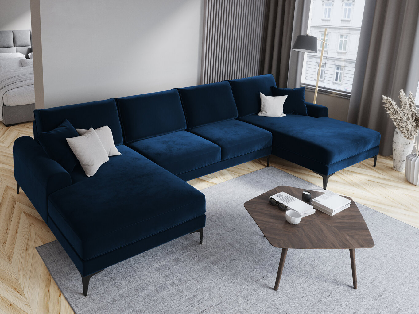 Stūra dīvāns Mazzini Sofas Madara 6S, zils/melns цена и информация | Stūra dīvāni | 220.lv